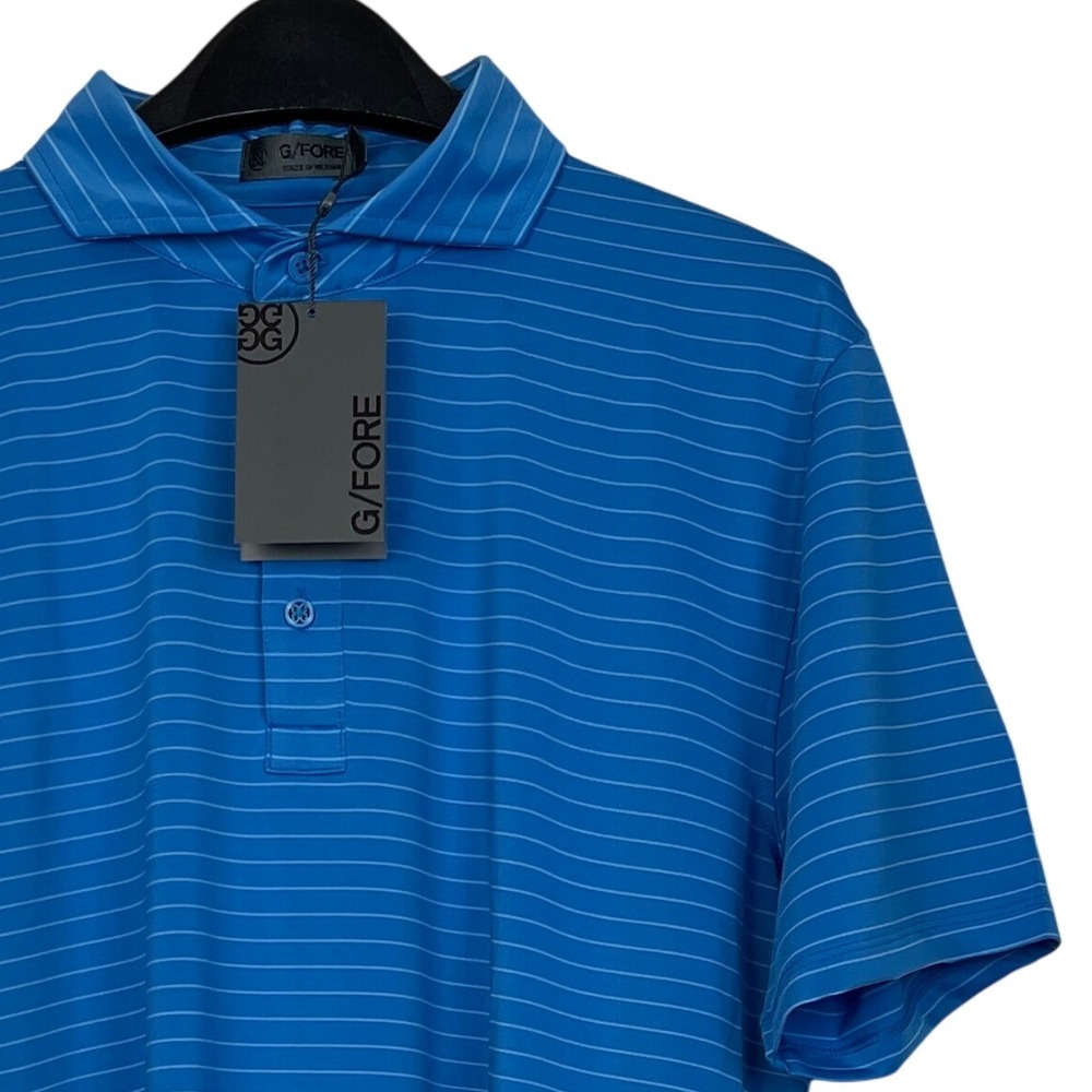 NEW G/FORE Mens XL Club Stripe Tech Jersey Slim Fit Performance Golf Polo Blue